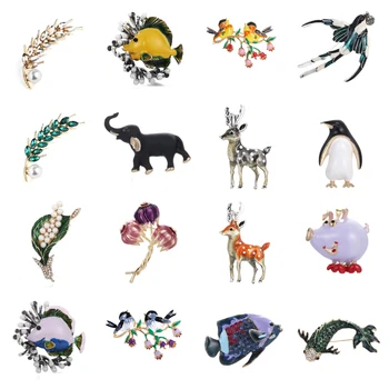 

Elephant Deer Bird Wheat Penguin Fish Brooches For Women Large Insect Brooch Pin Fashion Dress Coat Accessories Cute Jewelry