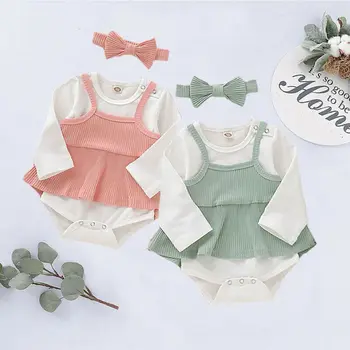 

Emmababy 3PCS Newborn Autumn Long Sleeve Solid Color Bodysuit Baby Girl Clothes Tutu Jumpsuit Headband Outfit Set