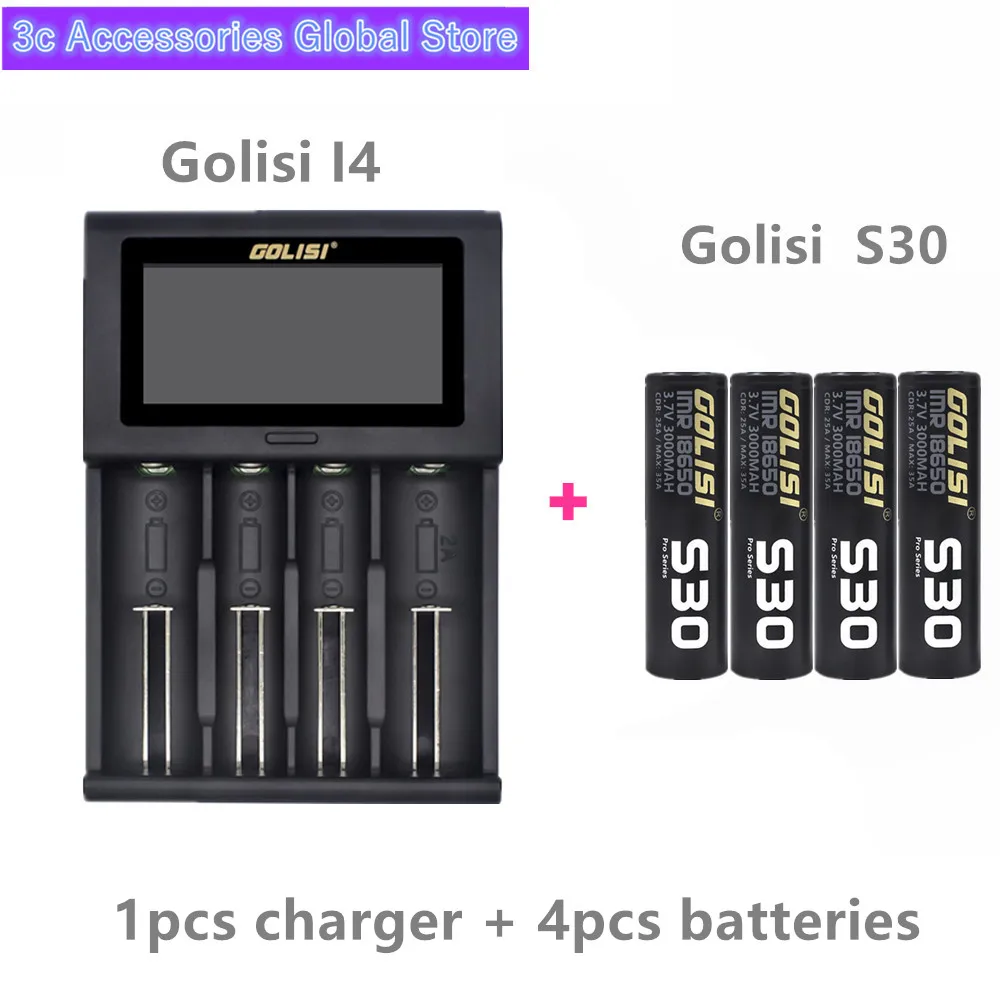 Golisi 4 шт. S30 IMR 18650 3000 мАч E-CIG перезаряжаемая батарея для вейпа с I4 умное зарядное