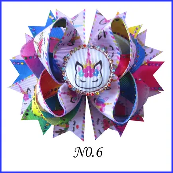 

100 BLESSING Girl 4.5" Unicorn Hair Bow Clip Rhinestone Rainbow Princess Baby