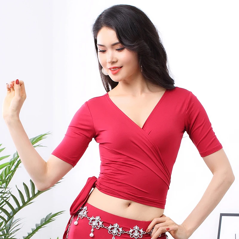 Red Tops Костюм для танца живота, топы для танцев, Модальная одежда для восточных танцев, Женские топы для латинских танцев, тренировочные топы для йоги, сексуальные топы для танца живота, VDB1258 - Цвет: Red Tops