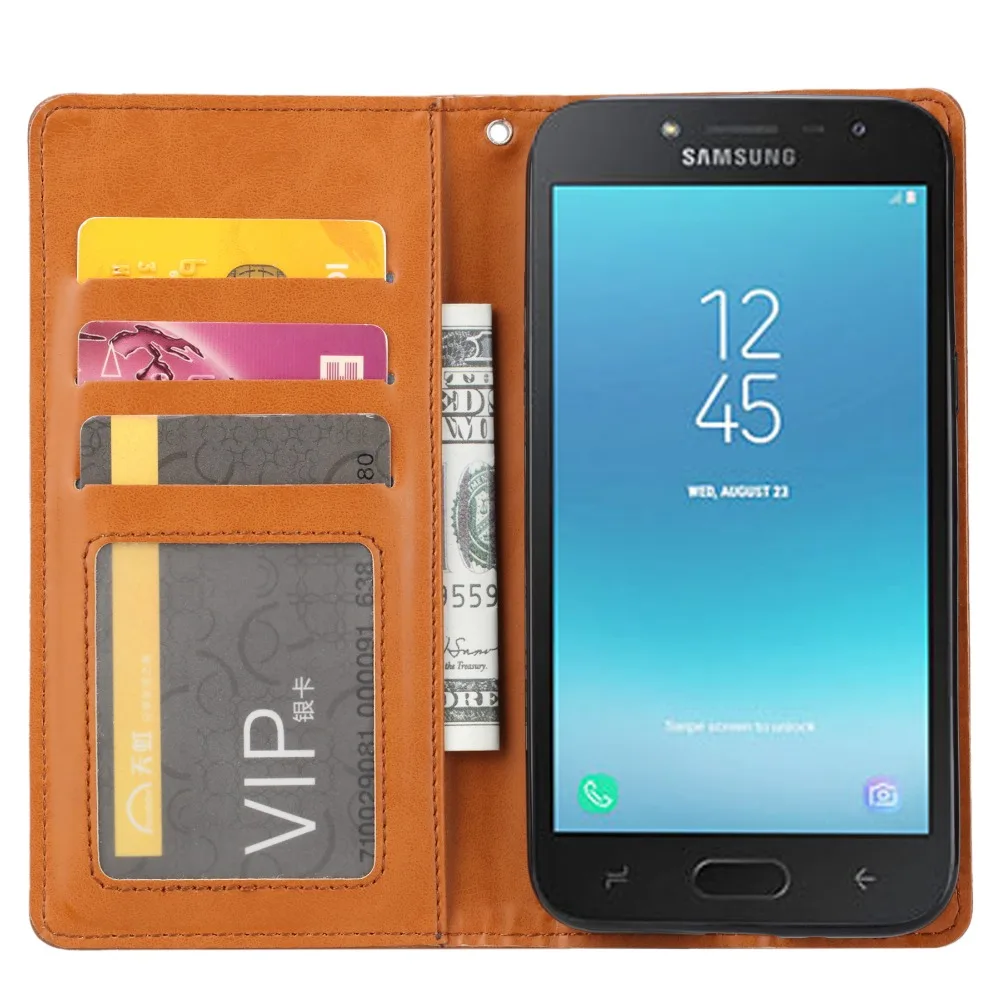 

For Samsung Galaxy J2 Pro 2018 Cover Retro Deluxe Flip PU Leather Phone Cover Cover for Samsung j2pro 2018