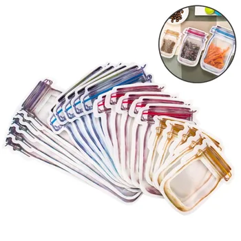 

Reusable Mason Jar Bottles Bags Nuts Candy Cookies Bag Seal Fresh Food Storage Bag Snacks Zipper Sealed Kitchen Organizer