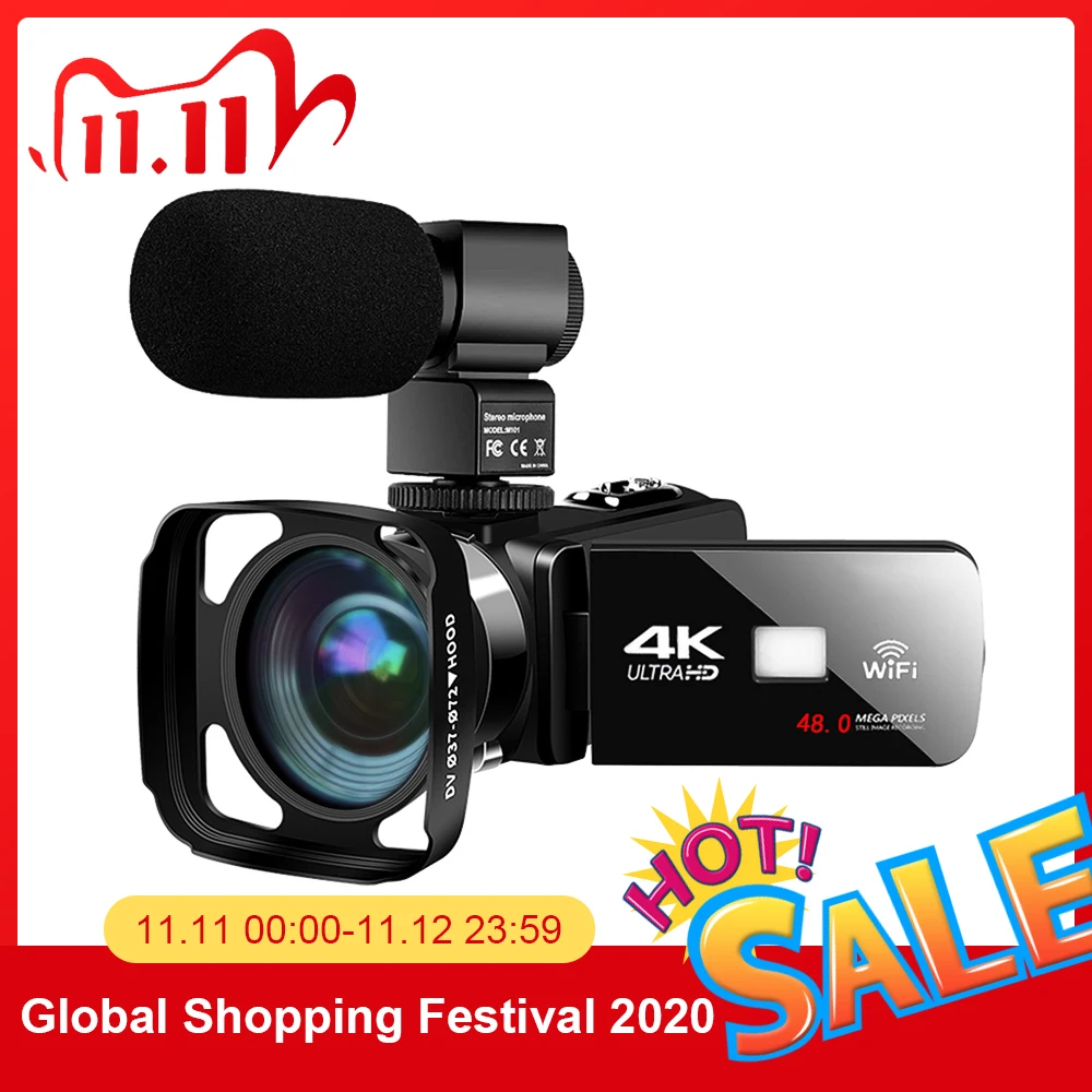 

Real 4k WiFi Video Camcorder 48MP Recorder Streaming Vlogging For Youbute Night Vision Wide-angle Lens & Lens Hood