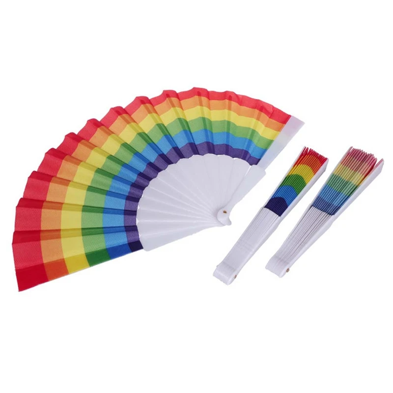 New Fan 1 Pc Rainbow Hand Held Folding Fan Dance For Gay Pride Parties Decoration Fan Art Craft Decor Abanicos De Mano HH4