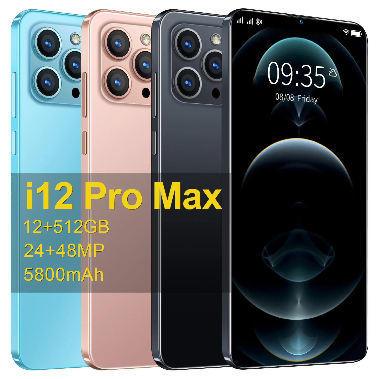 New Arrival Global Version I12Pro Max 6.7Inch Smartphone Full Screen 5800mAh 12+512G 24+48MP Face Unlock 4G 5G Network Cellphone