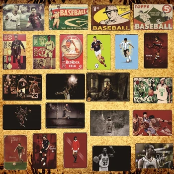 

[Luckyaboy] Vintage Baseball Football Basketball Star Sports Plaque Metal Tin Signs Bar Pub Home Decor Plate Sports Poster AL022