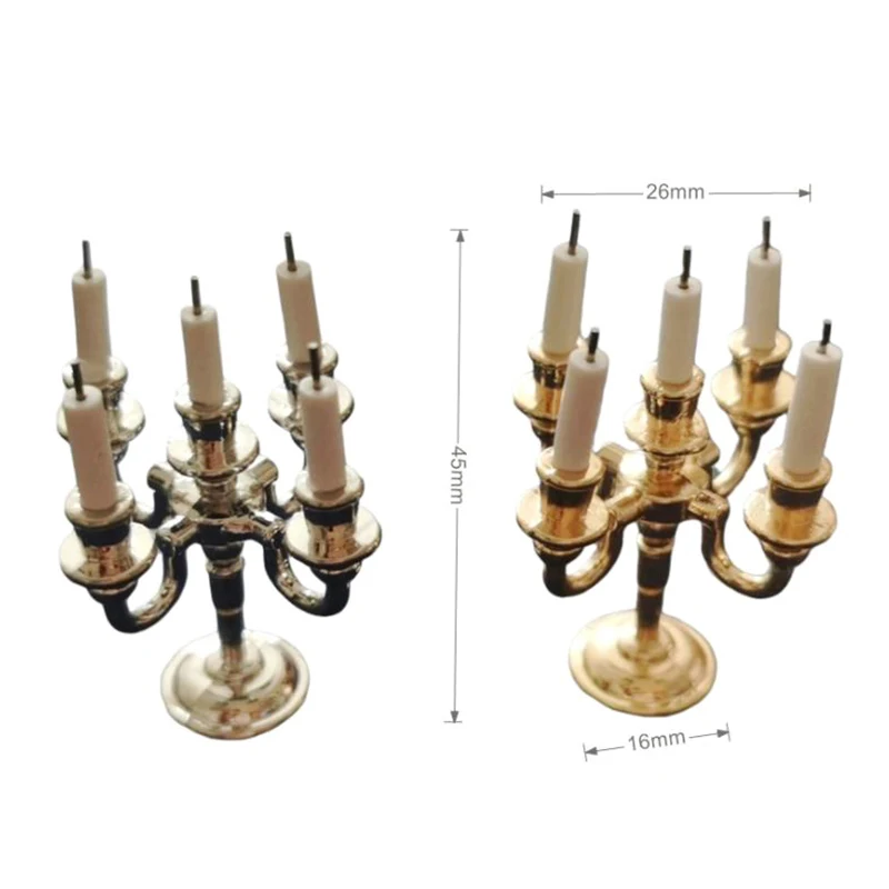 1Set Dollhouse Miniature Candles and Candlestick Cake Candle Holders Toppers For Doll House Decoration Accessories Kids Toys 4