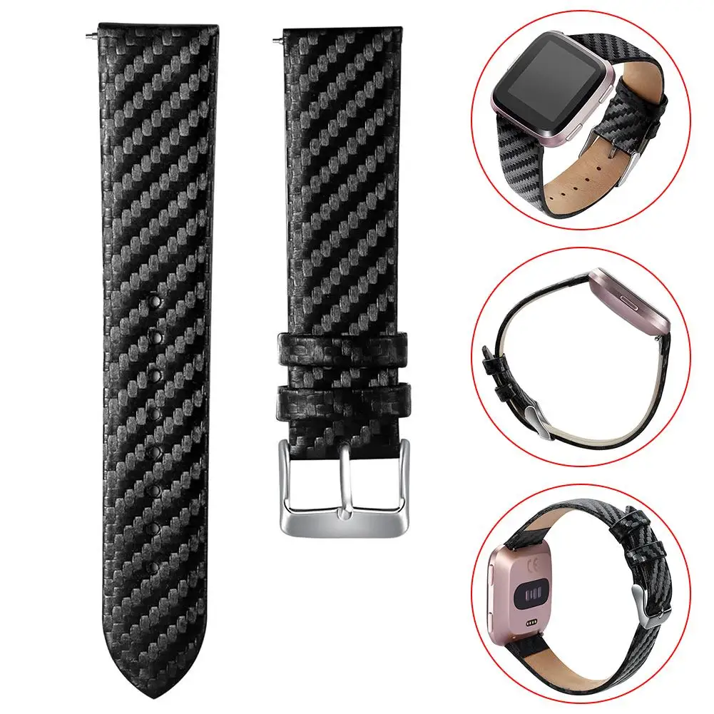 

Replacement Watch Bands Fashion Strap Genuine Leather Carbon Fiber Wrist Band Watch Straps for Fitbit Versa Lite Watch accessory