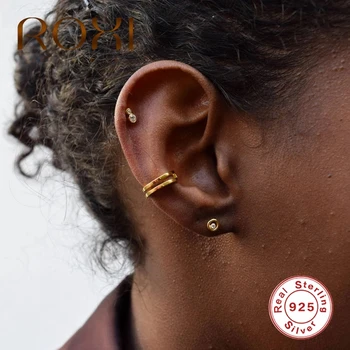 

ROXI Fashion Round Thread Double Circular Vortex Zircon Mini Stud Earrings for Women Cartilage Earring Pendientes Silver 925