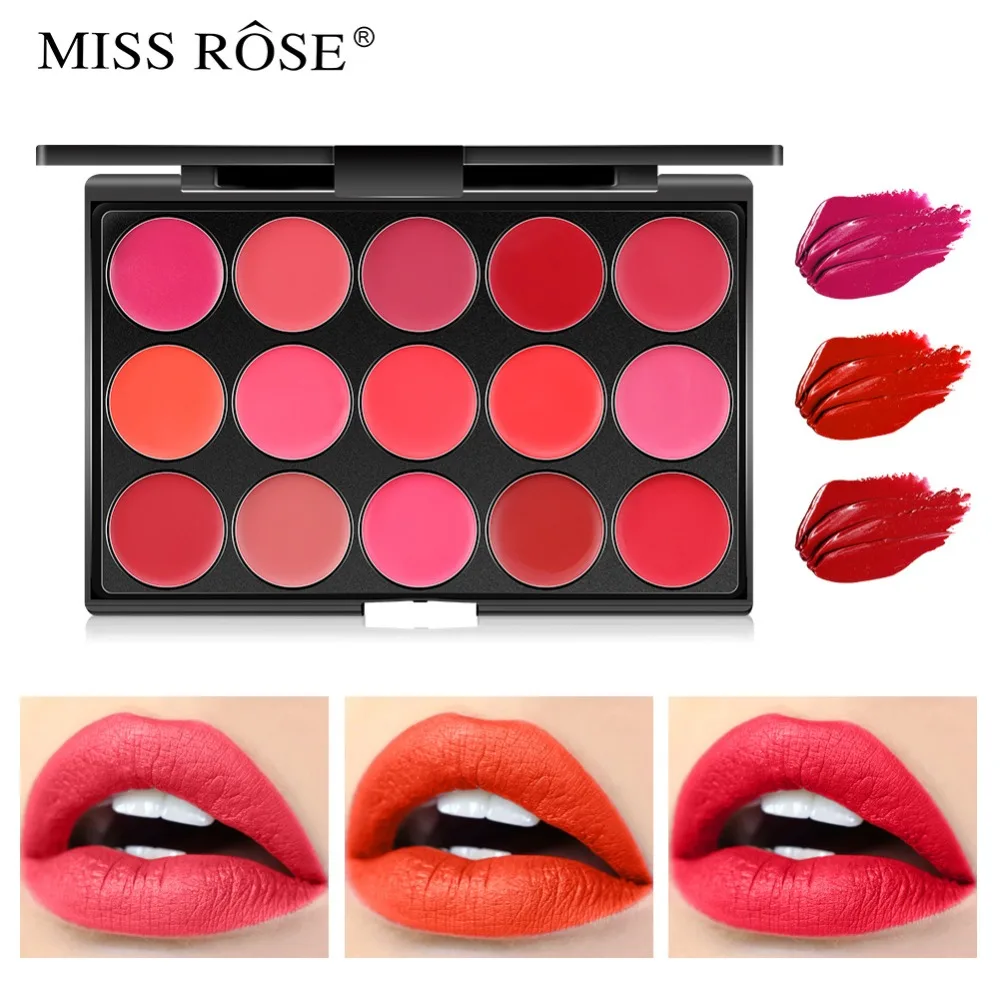 Miss Rose, 15 цветов, матовая губная помада, палитра, водонепроницаемый питательный для губ, макияж, стойкая брендовая губная помада