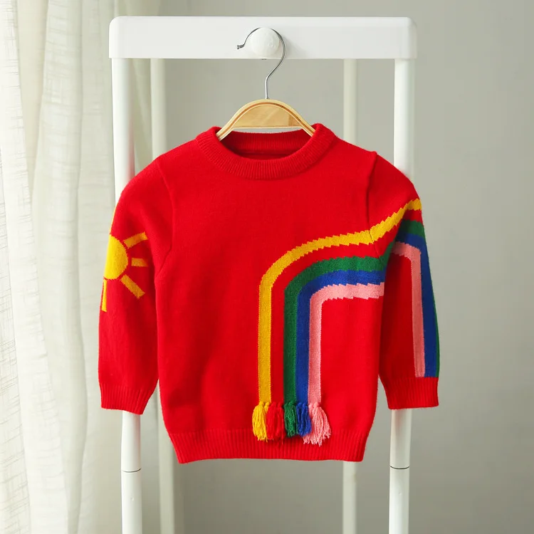 

CHILDREN'S Sweater 2018 Autumn & Winter GIRL'S Sweater Crew Neck Pullover Korean-style Long Sleeve Base Shirt Rainbow Tops Fashi
