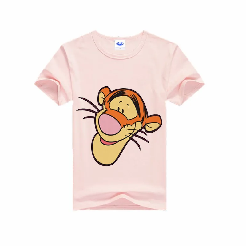 Футболки с тигром Одинаковая одежда для семьи Одежда для мамы и меня футболка с короткими рукавами Винни Одежда для мальчиков рубашка для отдыха с головой тигра - Цвет: B4-pink