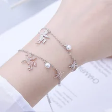 Жемчуг звезда браслет с единорогом микро циркон