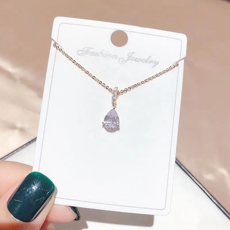 High-end Water Drop Pendant Cubic Zircon Necklace Rose Gold Color CZ Crystal Women Necklace Party Jewelry
