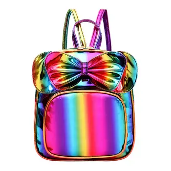 

Women Girls Cute Sweet Bowknot Faux Leather Zipper Small Backpack
