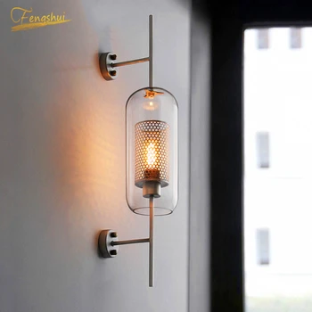 

Postmodern LED Golden Wall Lamp Lighting Glass Shade Lamp Iron Fixtures Sconces Home Bedroom Attic Lamp Bedside Decor Wall Light
