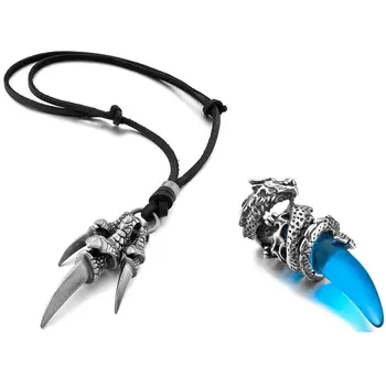 

Stainless Steel Pendant Necklace Crystal Silver Color Blue Chain 58cm with Alloy Leather Pendant Necklace Dragon