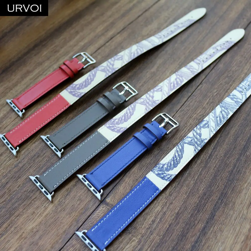 URVOI с принтом двойной тур ремешок для Apple Watch band series 5 4 3 2 1 iwatch натуральная кожа
