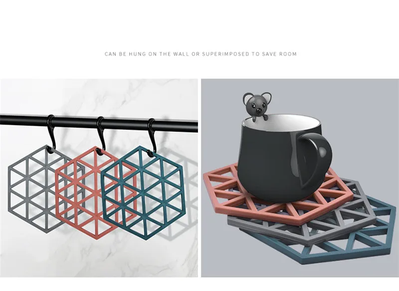 Hot Pad Stand Mug Cup Mat   Heat-Insulated Bowl Placemat  Desktop Eco-Friendly  1PCS Chic Silicone Coaster Hexagon