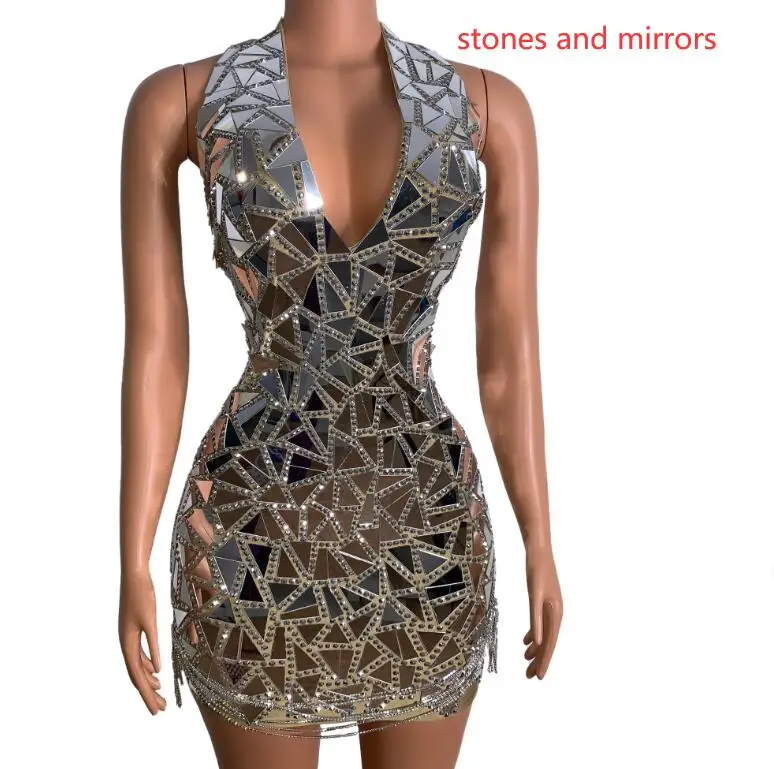 Dance Dress,Rhinestones Dress,Women Dance Costume,Stage Performance Costume with Crystals Chains for Women Evening Celebrate