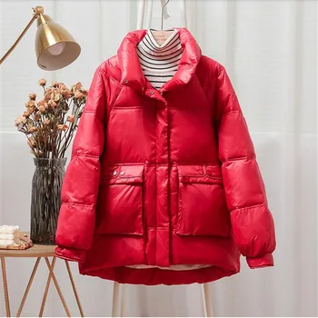 

2020 Female Glossy Down Parka Winter Jacket Women Large Sizes Thick Down Jacket Loose White Duck Down Coat Waterproof Outerwear