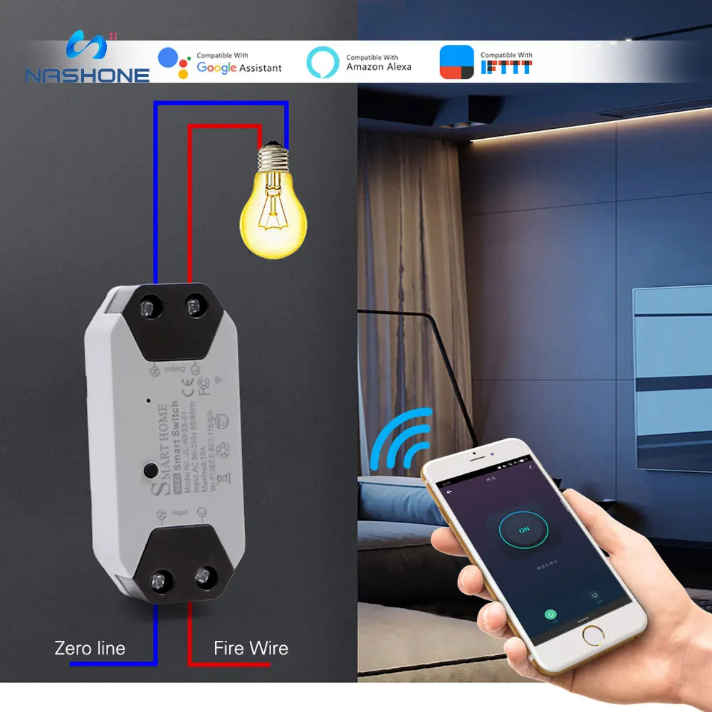 Nashone WiFi Breaker Tuya Smart Light Switch Timer, Circuit breakers Wireless Remote Controls Switch Work With Alexa Google