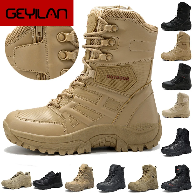 

UEXIA New Footwear Military Tactical Mens Boots Special Force Leather Desert Combat Ankle Boot Army Men's Shoes Plus Size 39-47