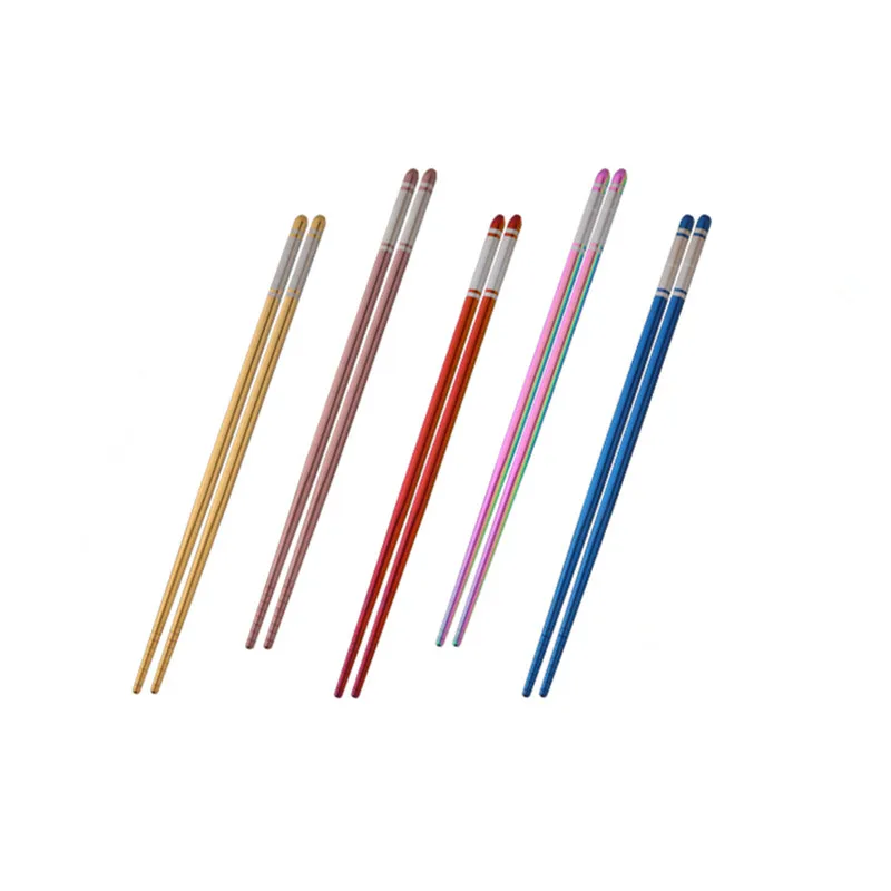 Mix Color 5pcs 5 пар палочек для еды из нержавеющей стали, китайский нескользящий набор палочек для еды, черные металлические палочки для еды, набор для суши, столовая посуда - Цвет: Mix Color 5pcs