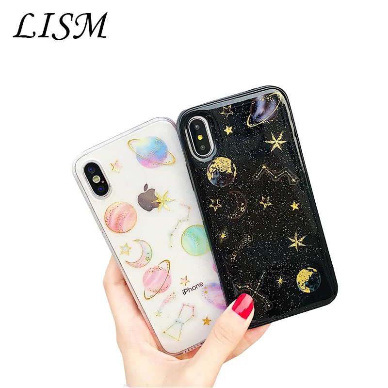 

For Planet sticker cell Phone Case For iPhone X XS Max XR Soft TPU Cover For iPhone 6 7 8 6s Plus Glossy Case Coque l