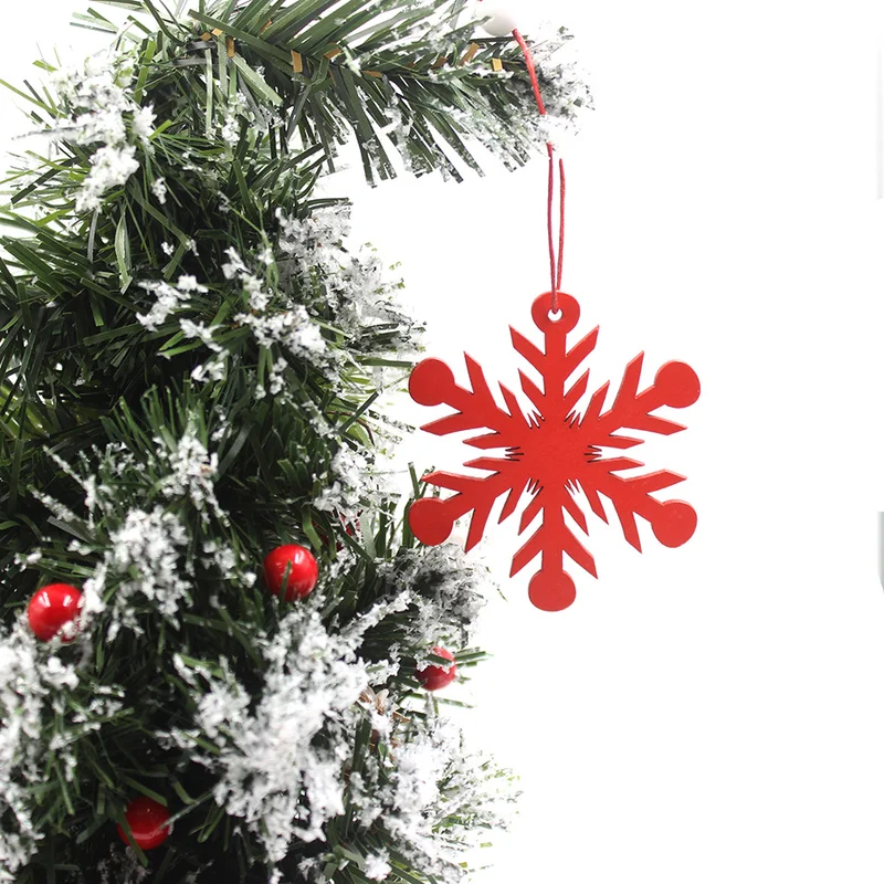 

6pcs Christmas Ornaments Red Wooden Snowflake Christmas Decorations for Home XMAS Tree Ornament Christmas Party Favors