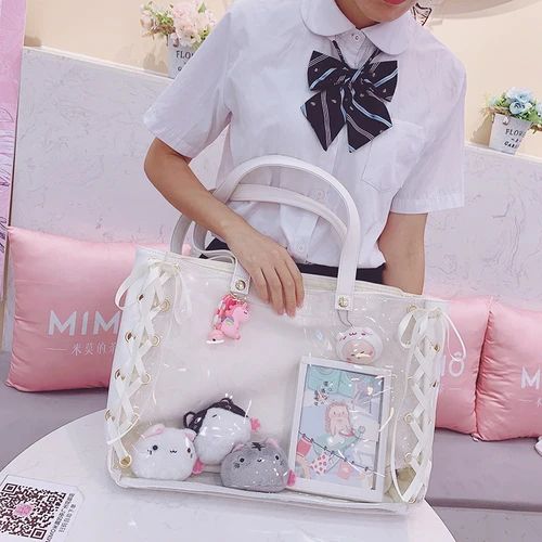 Женская сумка с лентами, сумка Kawaii, сумка на плечо, женская сумка из искусственной кожи Itabag, милая сумка JK, прозрачная сумка Kawaii - Цвет: white