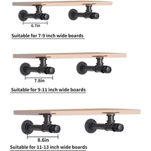 Support mural en fer noir pour tuyau et étagère, décor rustique pour tuyau, support flottant en bois, paquet de 2