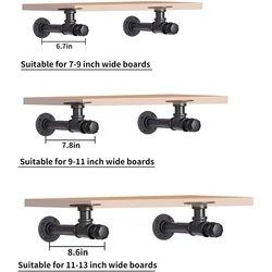 Support mural en fer noir pour tuyau et étagère, décor rustique pour tuyau, support flottant en bois, paquet de 2 
