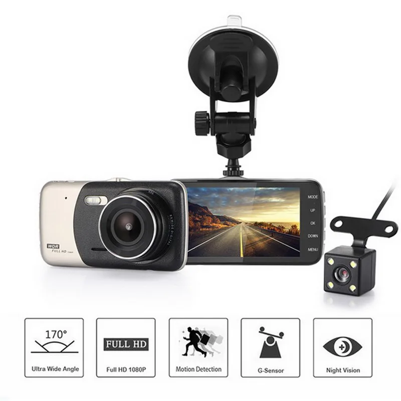 DVR 4 дюйма авто Камера Двойной объектив Full HD 1080P Dash Cam Видео Регистраторы заднего вида приборная панель Камера регистратор с ночным видением камеры DVR