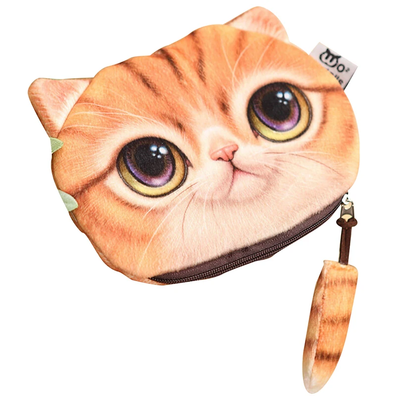 1 шт. 13*16 см 3D Kawaii кошка лицо Женщины Девушки плюшевый Кошелек Чехлы Милая монета с изображением животного кошелек