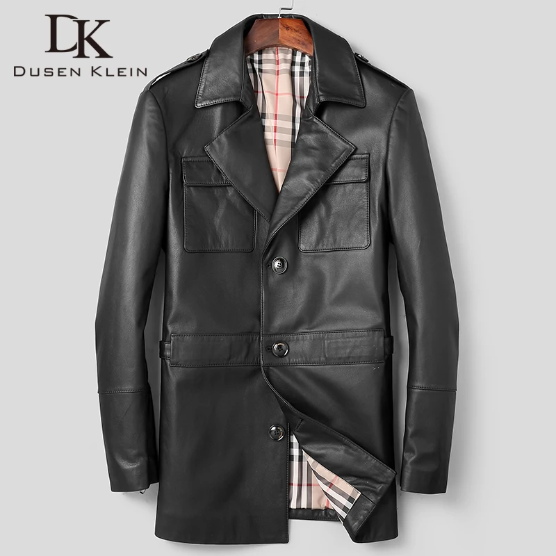 

DK 2019 New Fashion Formal Cowhide Coat Men Autumn Genuine Leather Jackets Businessman Medium Long Real Cowhide Leather Clothing