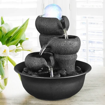Indoor Relaxation Waterfall Fountains With LED Light And Lucky Feng Shui Ball Company Office Home Water Feature Decorations 1