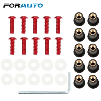 

FORAUTO 10Pcs/set M5 x 15mm Motorbike Windscreen Nut Bolt Washer Screw Kit Fairing Screen Fasterners Universal
