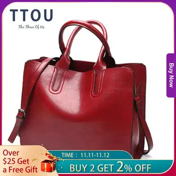 

TTOU Leather Handbags Big Capacity Women Bag Quality Solid Casual Female Bags Trunk Tote Shoulder Bag Ladies Large Bolsos