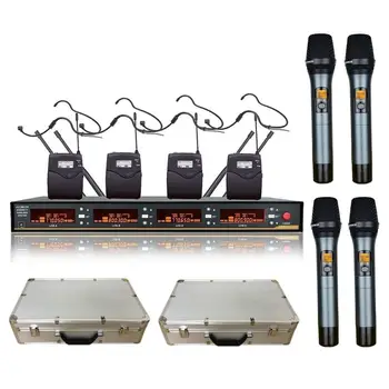 

Bolymic Wireless Headset Microphone System Professional UHF Microphone stage 4 Headset 4 Handh with 2 Case