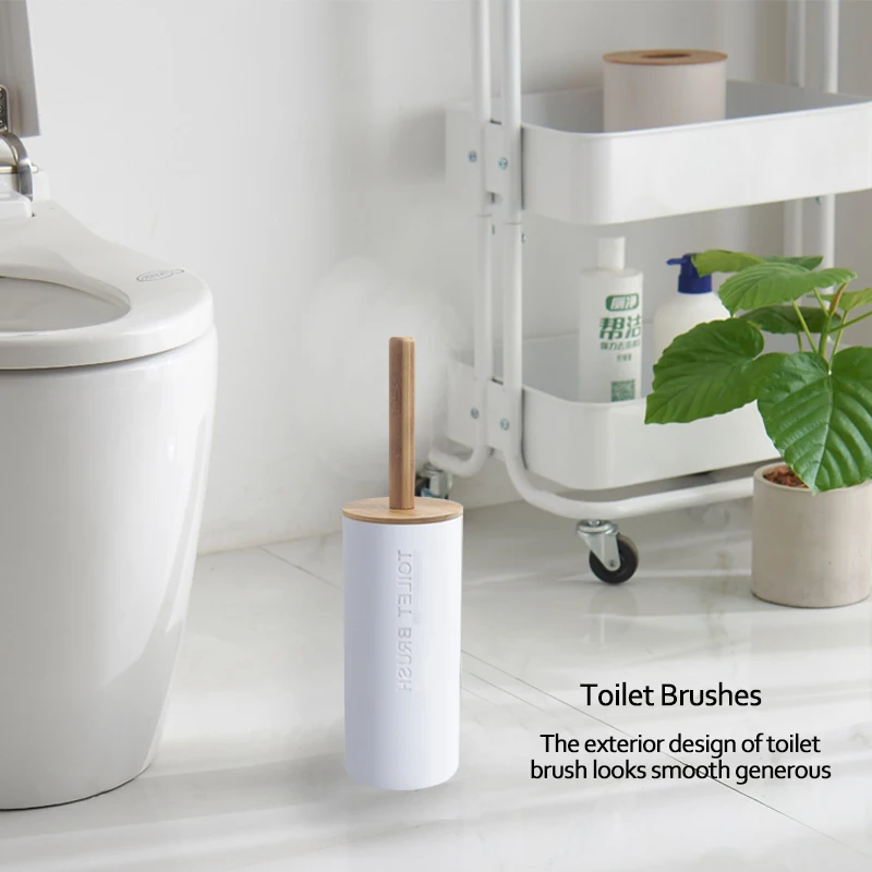 Bamboo Floor-standing Toilet Brush Set with Base Bathroom Toilet Cleaning Brush Holder WC Accessories
