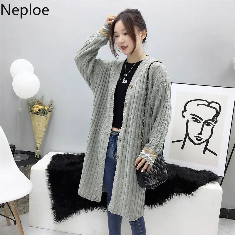 Neploe Новые лоскутные Макси кардиганы вязаный свитер с длинными рукавами Свободный Тонкий Pull Femme осень зима дикое модное пальто 46460