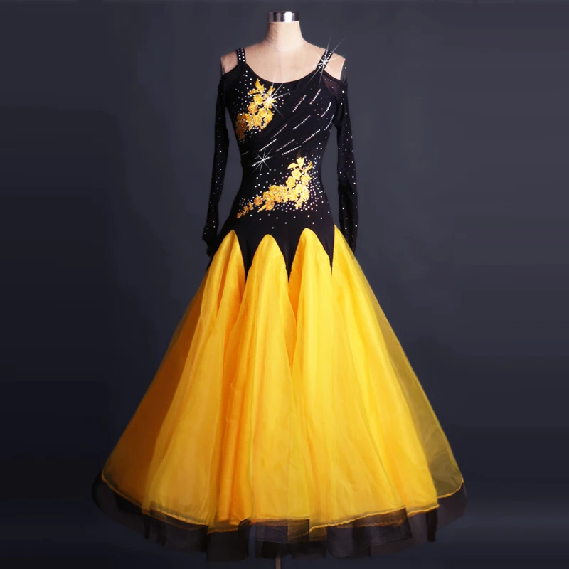Ballroom Dance Competition Dresses Female Elegant Long Sleeve Diamond