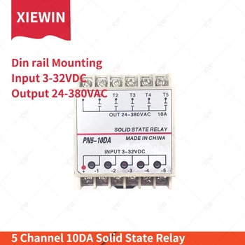 

5 Channel 10DA Din Rail Mounting SSR Input 3~32VDC Output 24~380VAC Solid State Relay 5x10A