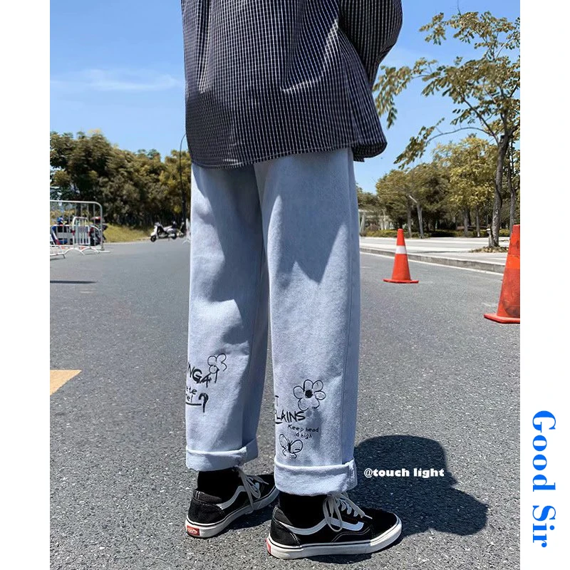 Boyfriends Jeans men's straight pants, loose pants, Korean fashion, versatile ruffian handsome sagging wide leg pants streetwear spring new streetwear baggy jeans men korean fashion loose straight wide leg pants male brand clothing black light blue