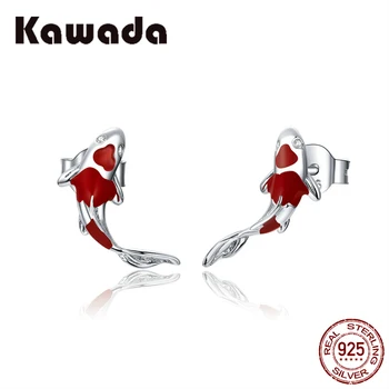 

Authentic 925 Sterling Silver Fish Red Enamel Stud Earrings for Women Cute Animal Carp Ear Earrings Fine Jewelry