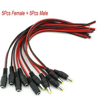

5 Pairs/SET Durable Use 5.5x2.1mm Male + Female DC Power Socket Jack Plug Connector Cable Cord Wire 12V