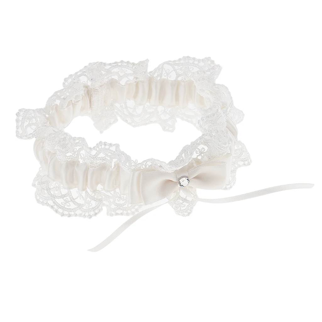 Beige Lace Bowknot Rhinestone Wedding Garter Gift Bride Bridesmaid Accessory