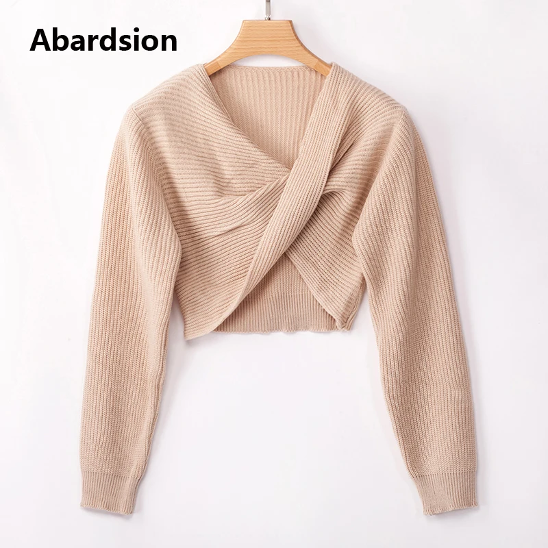 Abardsion Women Crop Sweater Pullovers 2019 Autumn Winter Clothes Jumper Fashion Criss Cross V Neck Knitted Cropped Sweaters Abardsion Women Crop Sweater Pullovers 2019 Autumn Winter Clothes Jumper Fashion Criss Cross V Neck Knitted Cropped Sweaters